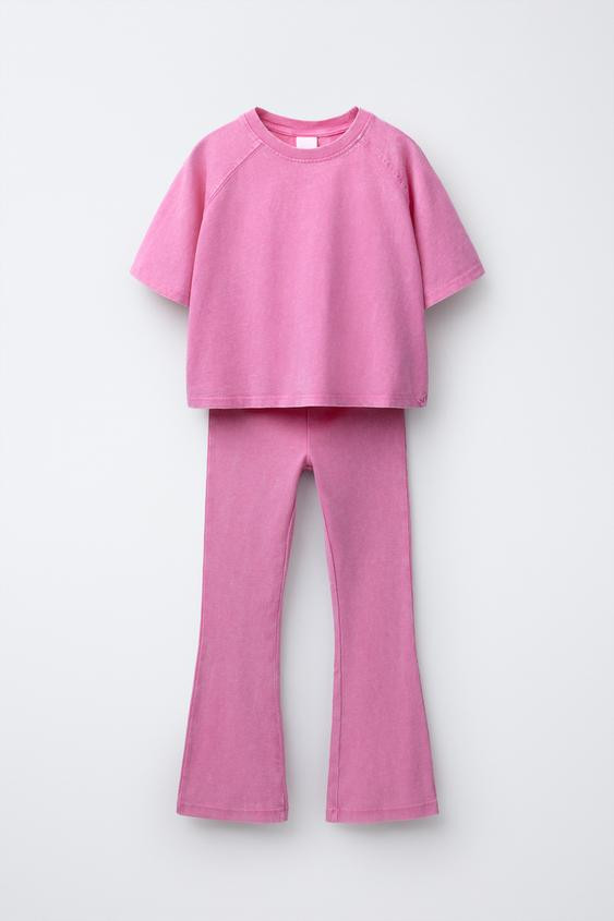 HEAVY WEIGHT T-SHIRT AND WASHED EFFECT RIB FLARE LEGGINGS SET | Zara US