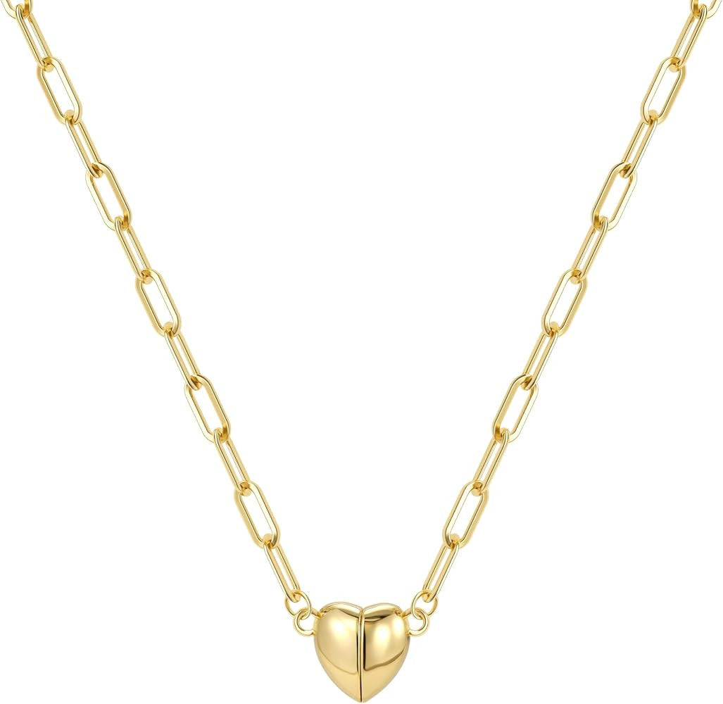 Tewiky Cute Heart Necklace Tiny 14k Gold Heart Pendant Choker Necklaces Small Gold Love Open Hear... | Amazon (US)