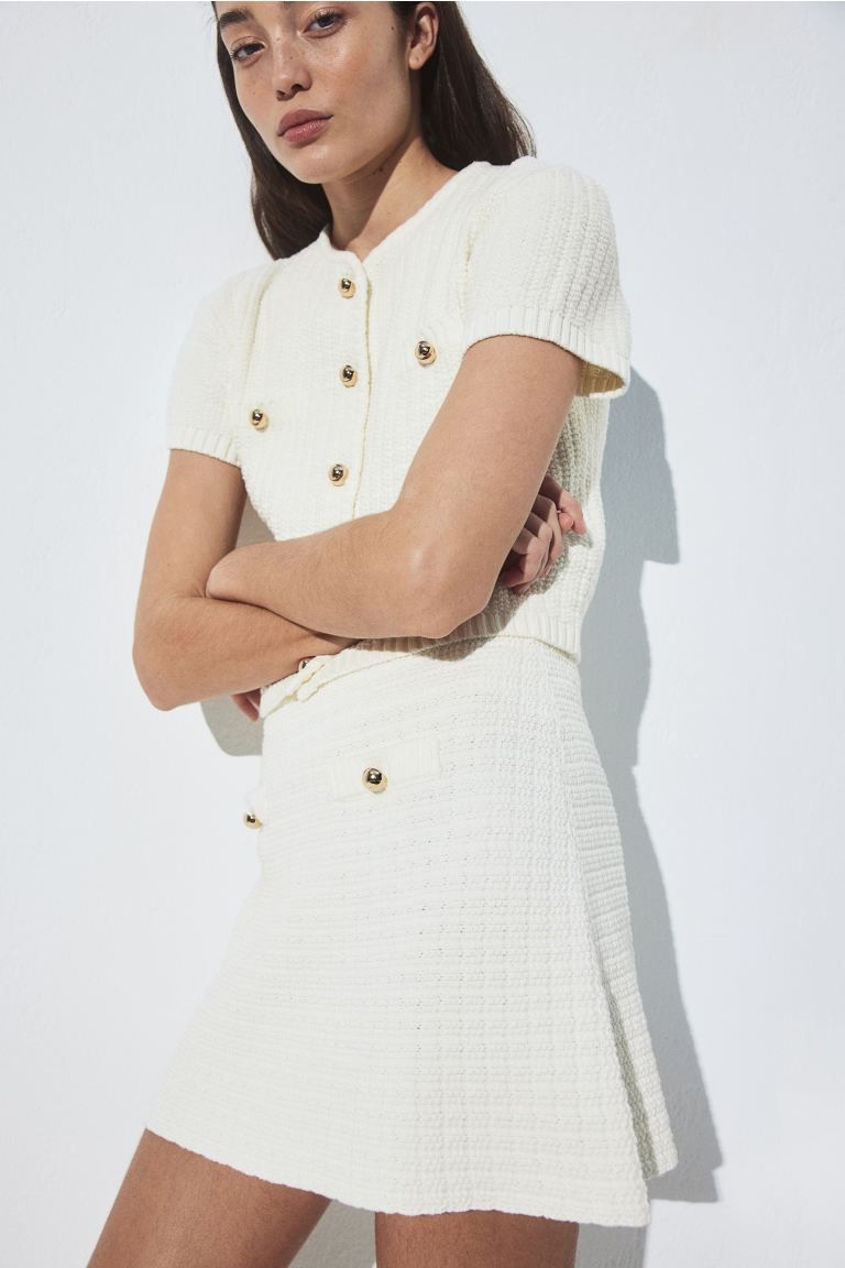 Textured-knit skirt - High waist - Short - Cream - Ladies | H&M GB | H&M (UK, MY, IN, SG, PH, TW, HK)