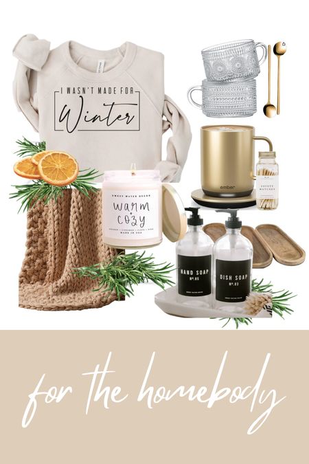 Holiday gifts for the homebody in your life (even if that someone is you).

#quickship

Winter Bella Canva Sweatshirt, glass mugs, good spoons, warm and cozy candle, ember mug, chunky knit blanket, soap dispensers, wood trays, stylish matches

#LTKGiftGuide #LTKSeasonal #LTKHoliday