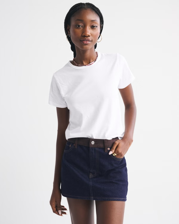 Women's Curve Love Mid Rise Denim Mini Skirt | Women's Bottoms | Abercrombie.com | Abercrombie & Fitch (US)
