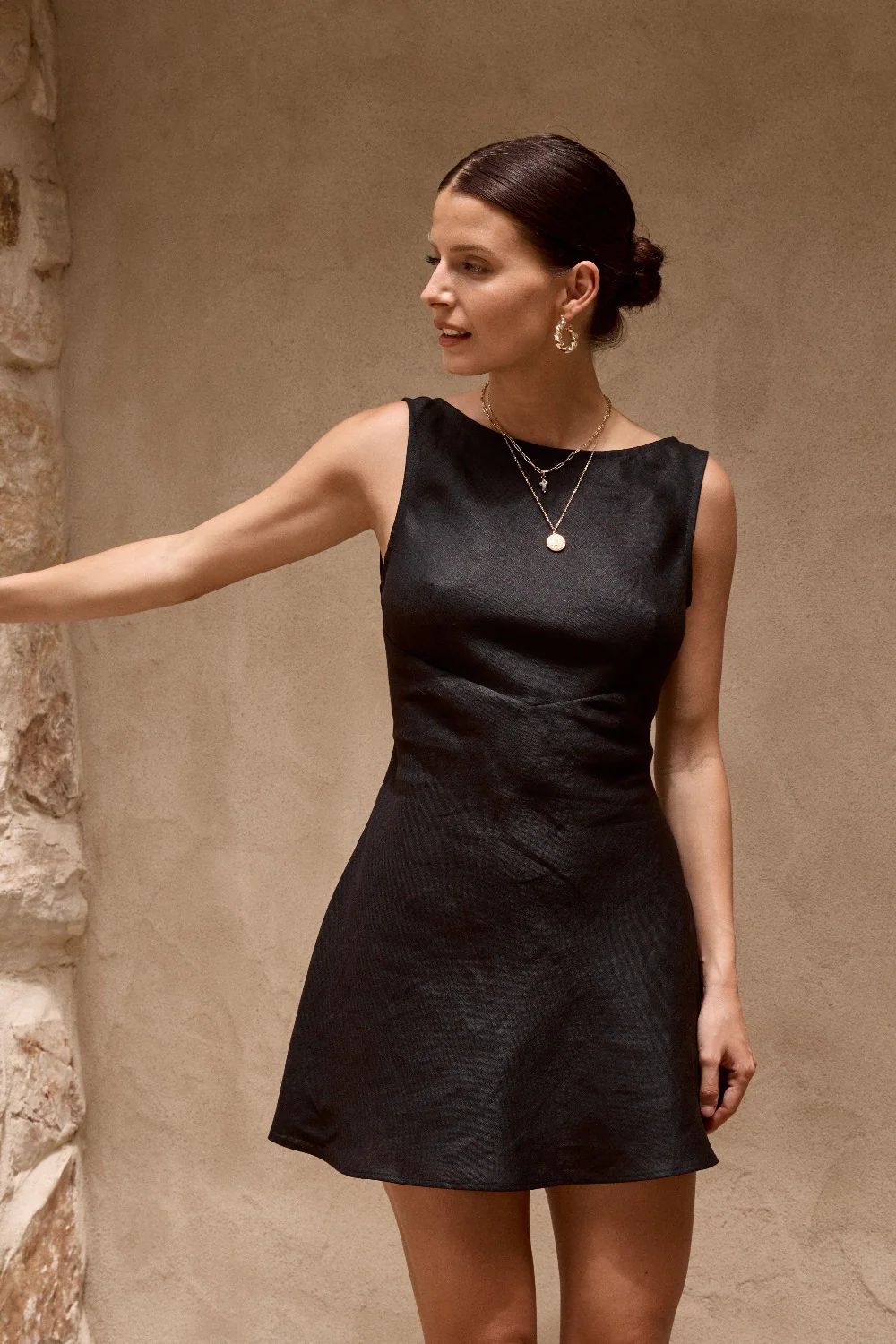 Art Of Bloom Linen Bias Cut Mini Dress Black | VRG Grl