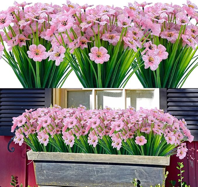 SOFYOURS 16 Bundles Artificial Flowers Pink Outdoor UV Resistant Plant No Fade Fake Flowers for G... | Amazon (US)