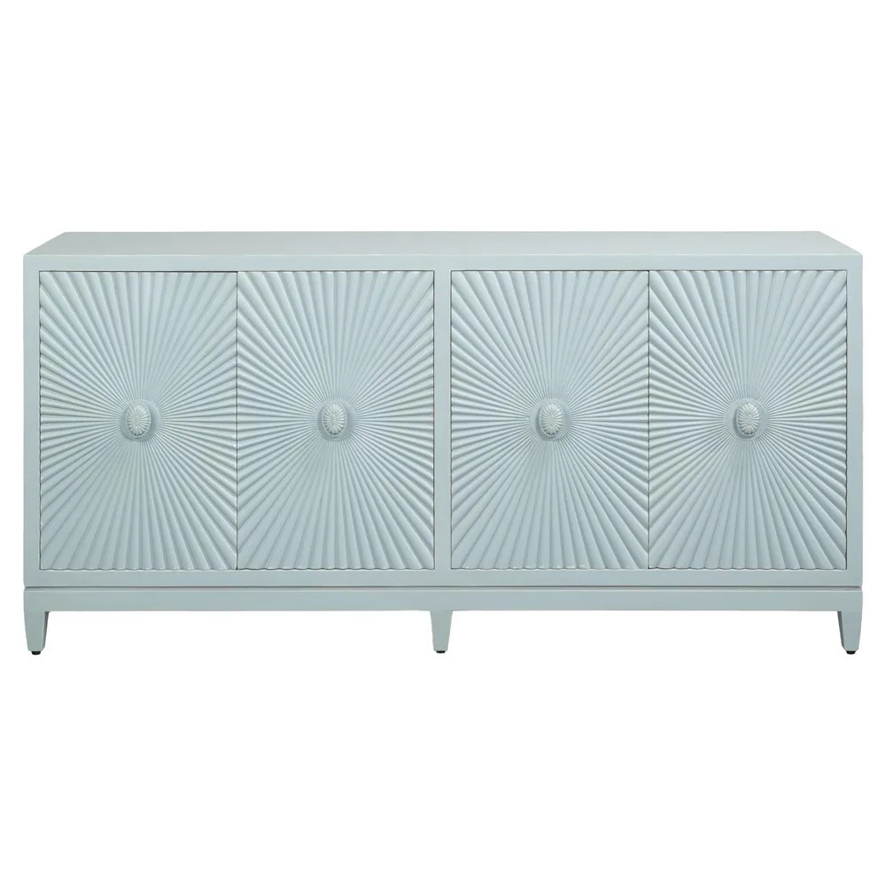 Orion Coastal Beach Light Blue Mango Wood Sunburst Sideboard | Kathy Kuo Home
