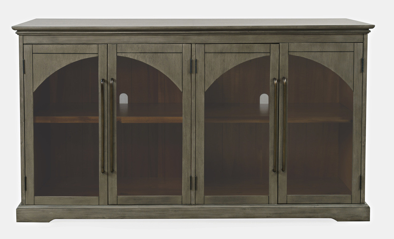 Archdale 65 Inch Gothic Arch Sideboard Storage Cabinet with Glass Doors In Grey | 1stopbedrooms