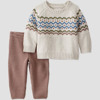 Little Planet By Carter's Organic Baby Boys' 2pc Sweater Set - Brown/Cream Newborn | Target