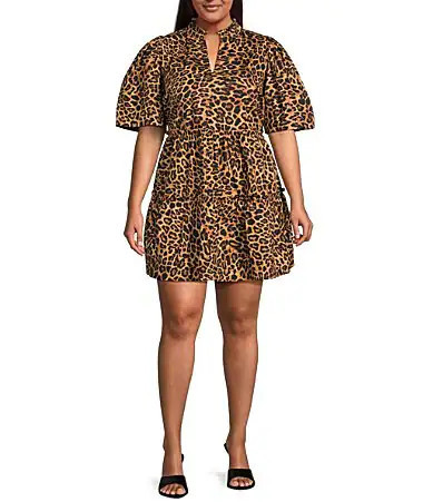 Sugarlips Plus Size Leopard Printed Short Sleeve A-Line Dress - 1X | Dillard's