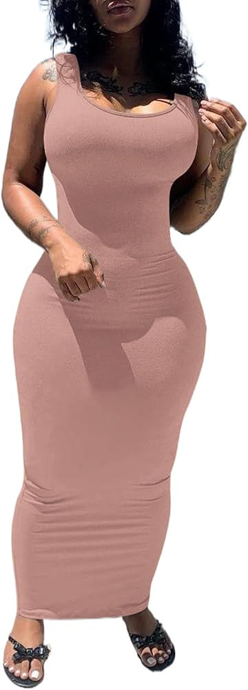 PINSV Women's Sexy Bodycon Tank Dress Basic Sleeveless Long Maxi Dresses Party Club Beach Sundres... | Amazon (US)