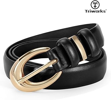 TRIWORKS 2 Pack Women Leather Belt for Jeans Pants Fashion Ladies Skinny Faux Leather Belt with G... | Amazon (US)