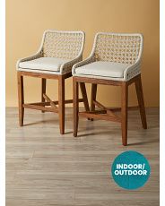 2pk 38in Acacia Wood Cane Weave Rope Counter Stools | HomeGoods