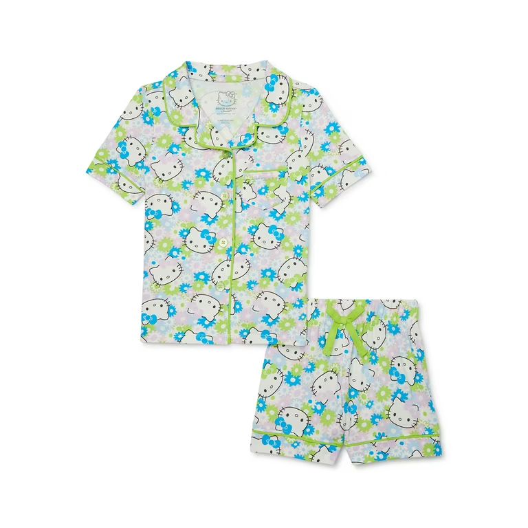 Hello Kitty Toddler Girls Button Front Top and Shorts Pajama Set, 2-Piece, Sizes 2T-5T | Walmart (US)