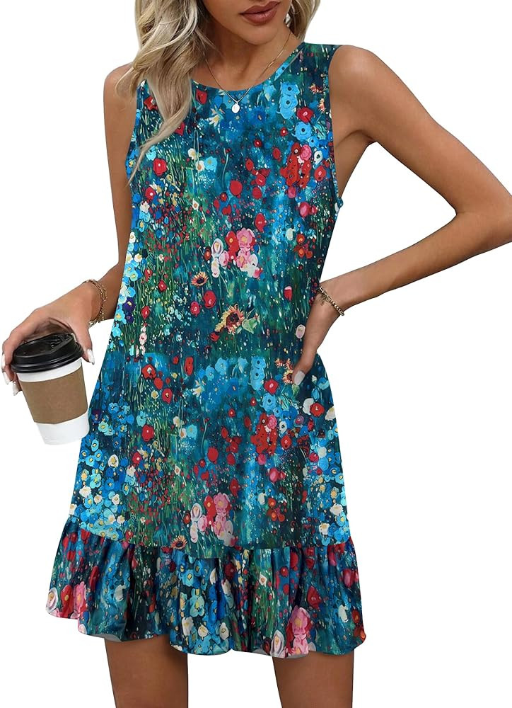 HOTOUCH Women's Summer Dresses Casual Loose Sleeveless Tshirt Sundress Ruffle Hem Tank Dress Beac... | Amazon (US)