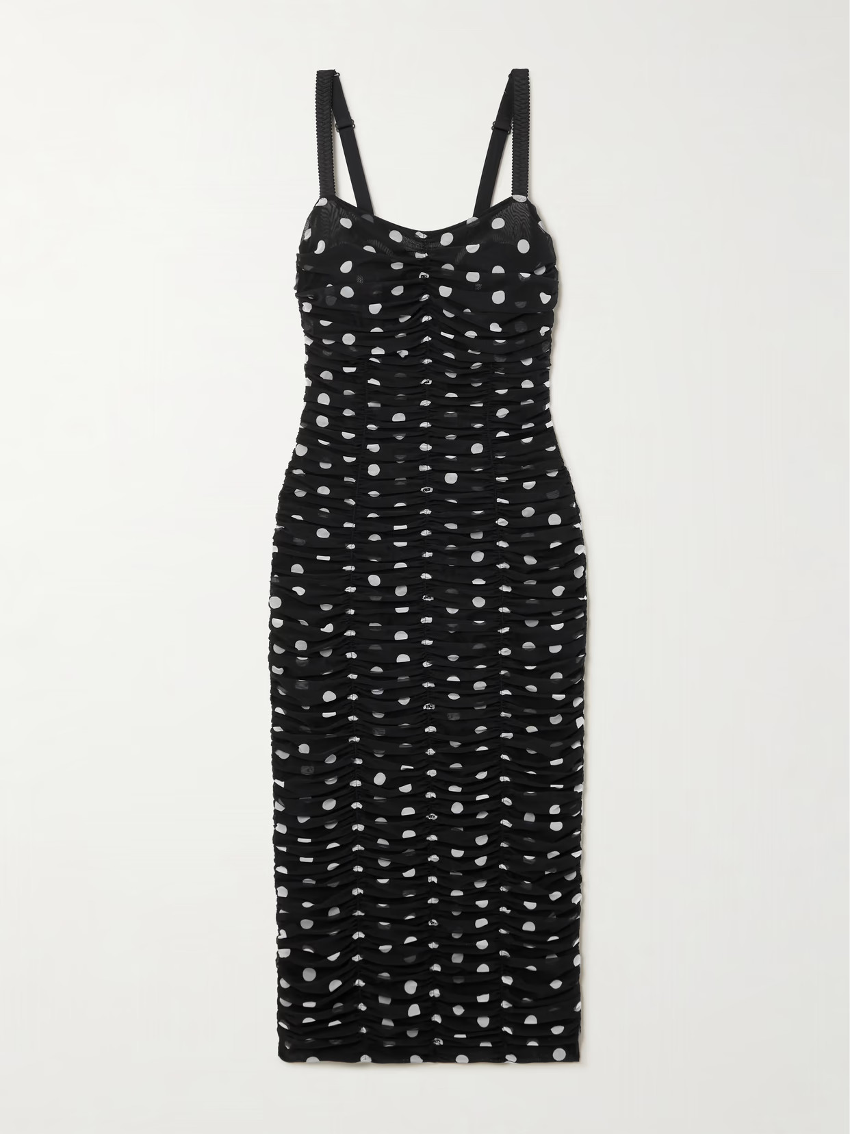 Dolce & Gabbana - Ruched Polka-dot Tulle Midi Dress - Black | NET-A-PORTER (US)