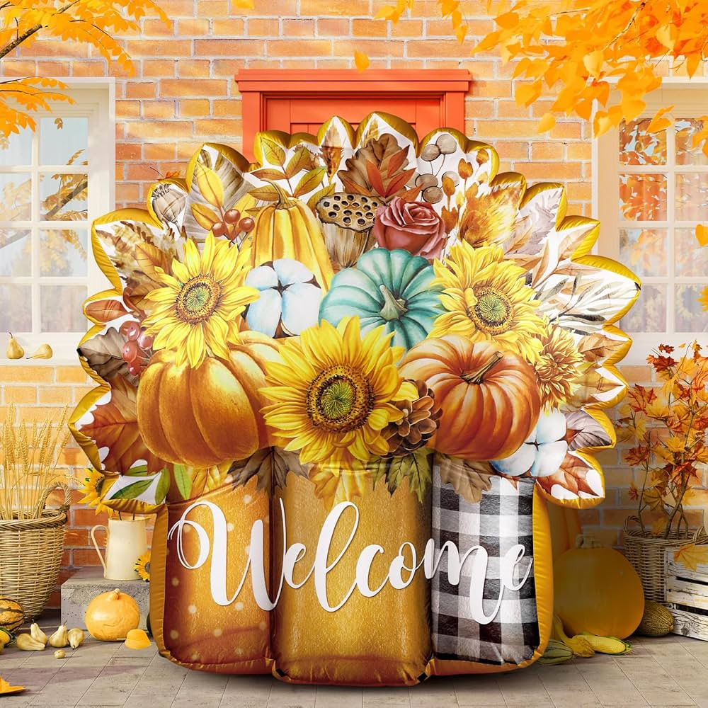 5ft Fall Inflatable Outdoor Decoration Blow up Autumn Mason Jar Flowers Built in LED Lights for T... | Amazon (US)