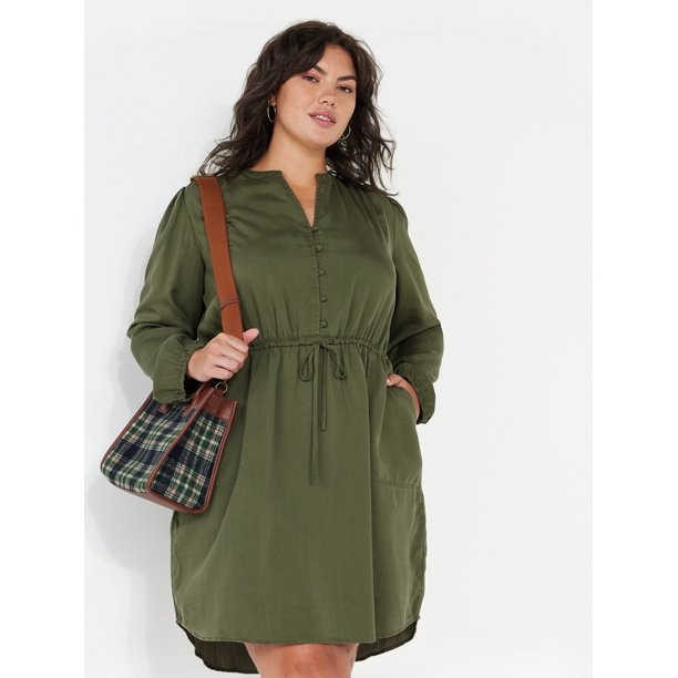 Time and Tru Women's Long Sleeve Drawstring Dress | Walmart (US)