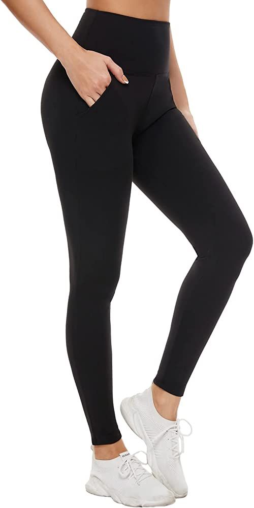 Leggings with Pockets for Women - Buttery Soft Non See Through Yoga Pants High Waist Tummy Contro... | Amazon (US)
