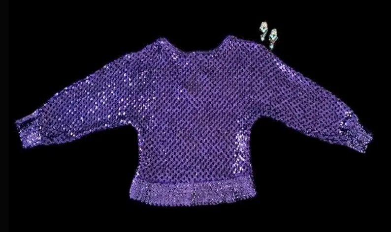 Vintage 1970s 1980s PAT II by Pat Sandler purple sequined keyhole neckline long sleeved party top... | Etsy (US)