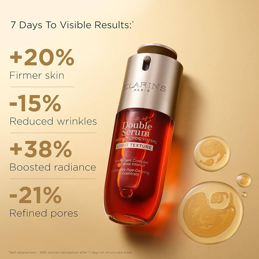 Clarins DOUBLE SERUM LIGHT TEXTURE | Anti Aging Serum | Visibly Firms, Smoothes, Boosts Radiance and Refines Pores | 24H Hydration | Great for Combination to Oily Skin and Humid Climates | Amazon (US)