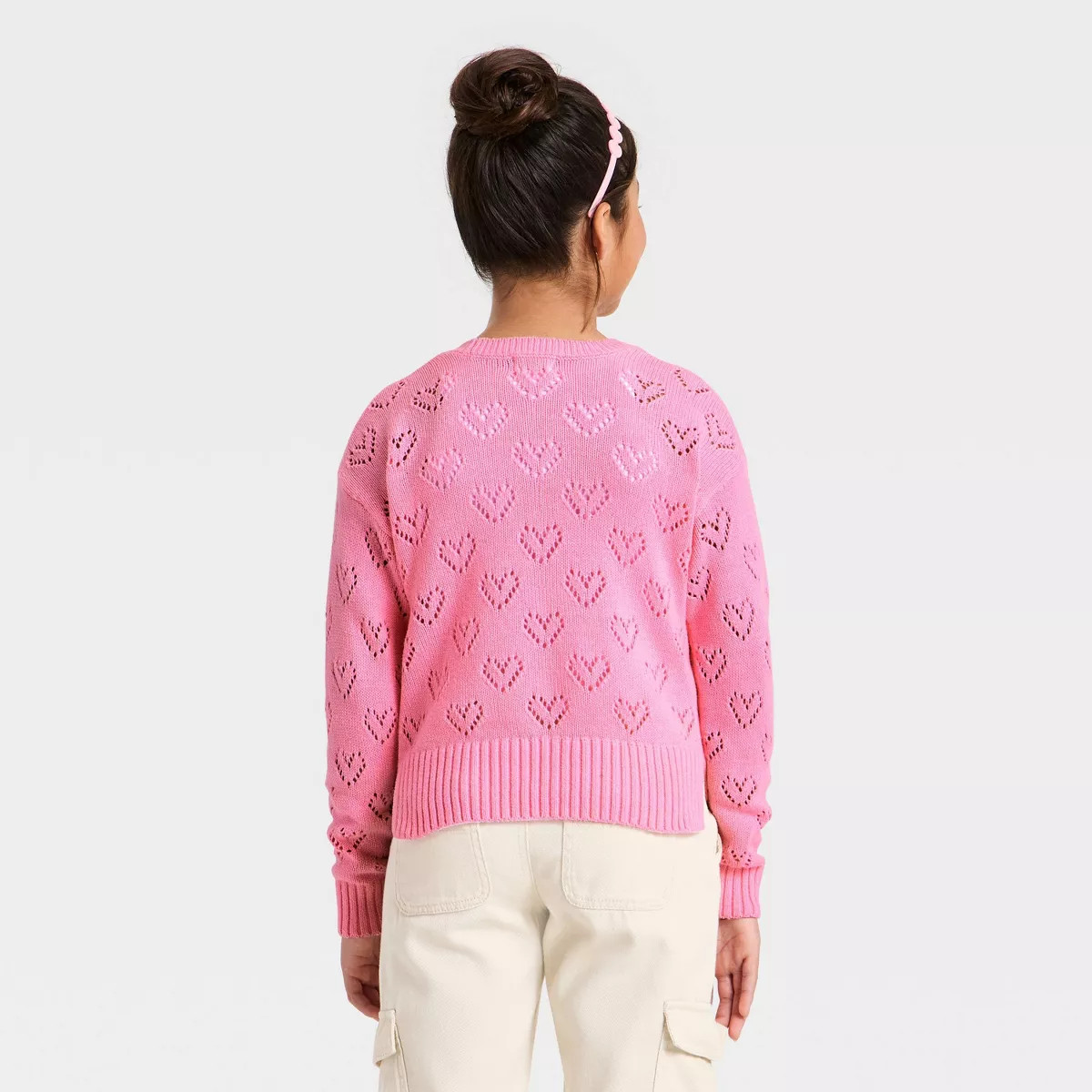 Girls' Pointelle Heart Sweater - Cat & Jack™ Pink | Target
