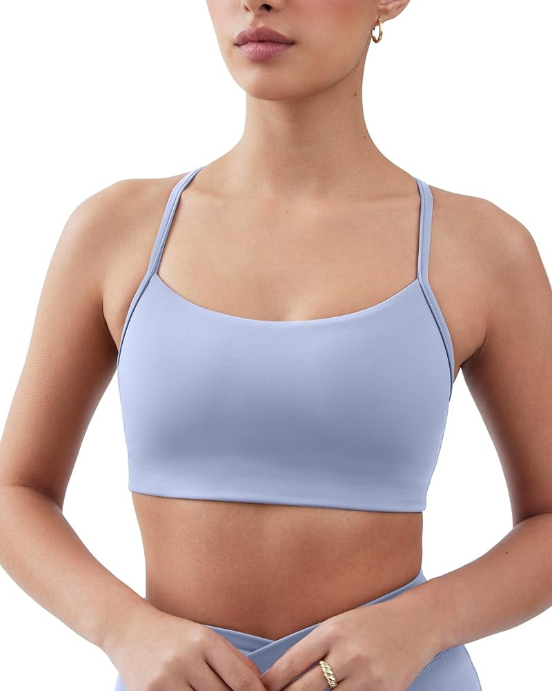 Yoga Racerback Bras for Women - Buttery Soft Low Support Scoop Neck Y-Back Thin Strap Sports Bra ... | Amazon (US)