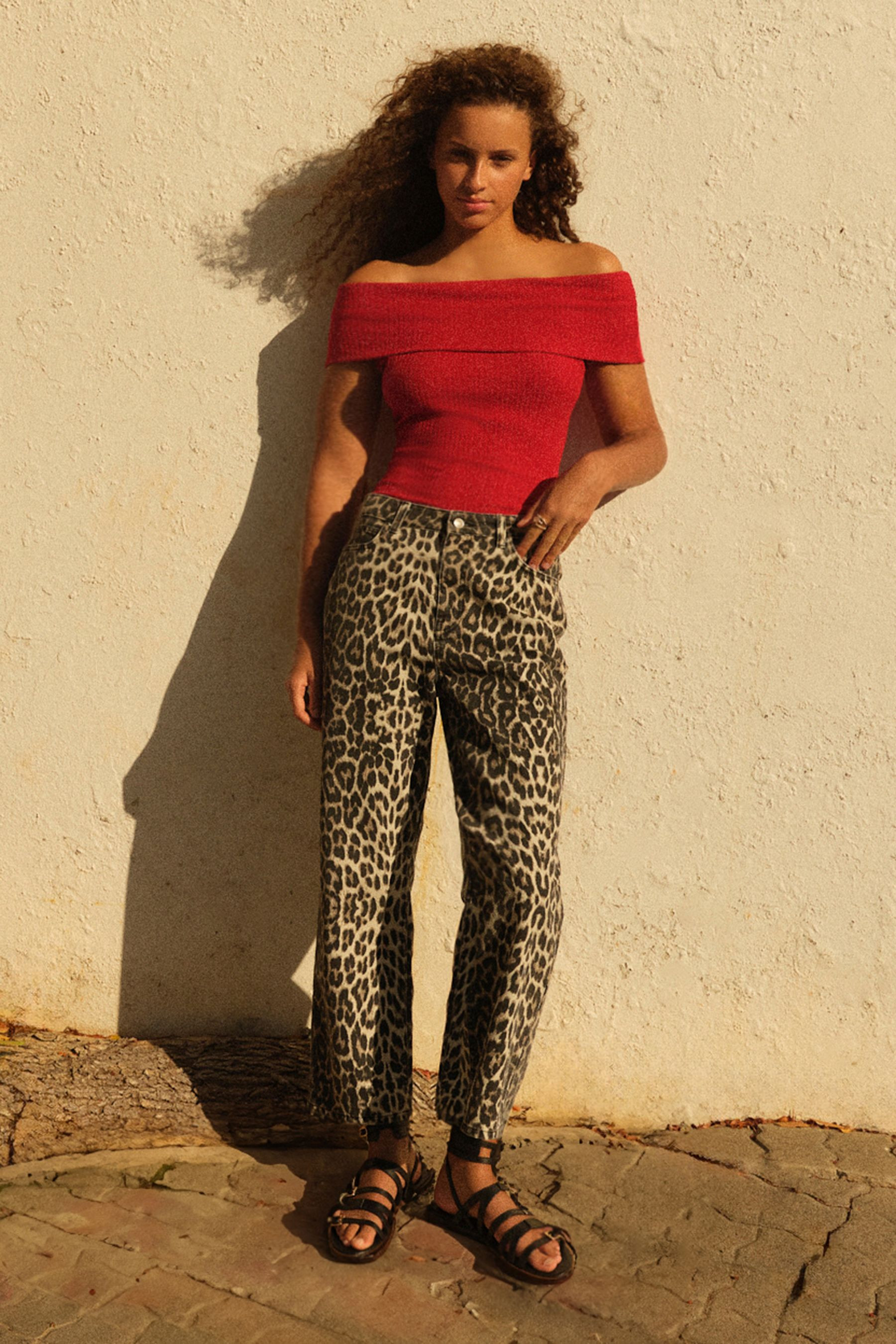 Leopard Print Straight Leg 100% Cotton Jeans | Lipsy