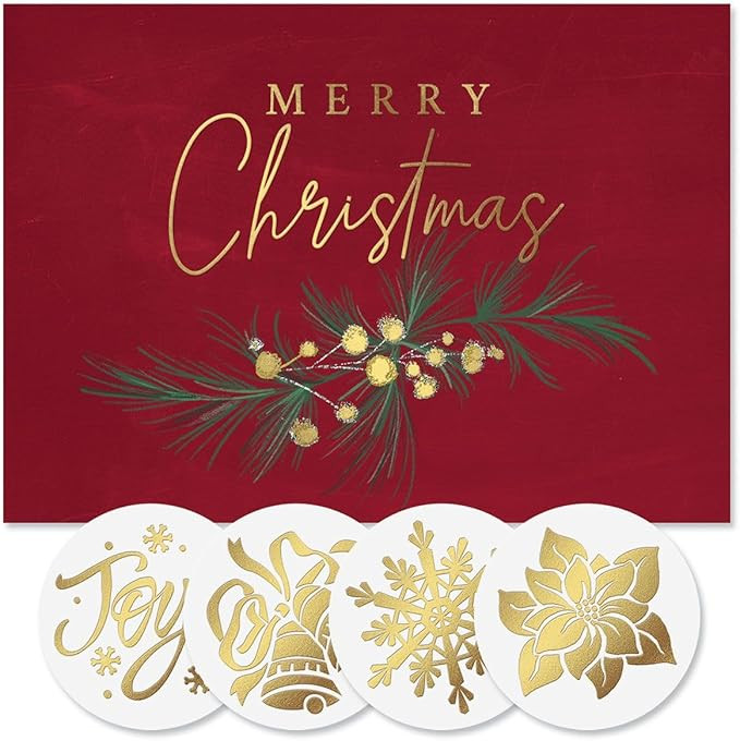 Colorful Images Golden Merry Christmas Greeting Cards and Matching Seals- Set of 24 Foil Cards, L... | Amazon (US)