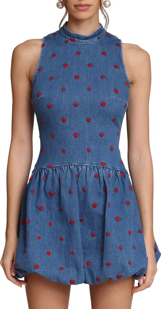 Heart Embroidered Mock Neck Bubble Dress | Nordstrom Rack