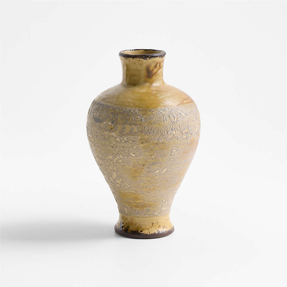 Pompeii 11" Rustic Yellow Ceramic Vase + Reviews | Crate & Barrel | Crate & Barrel