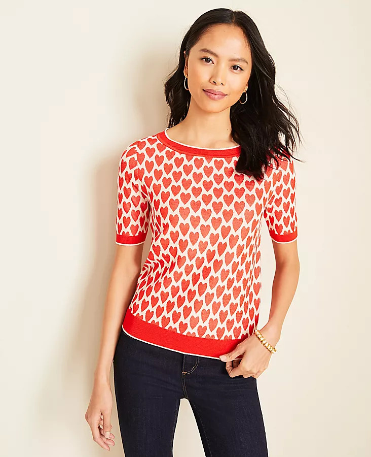 Heart Short Sleeve Sweater | Ann Taylor (US)