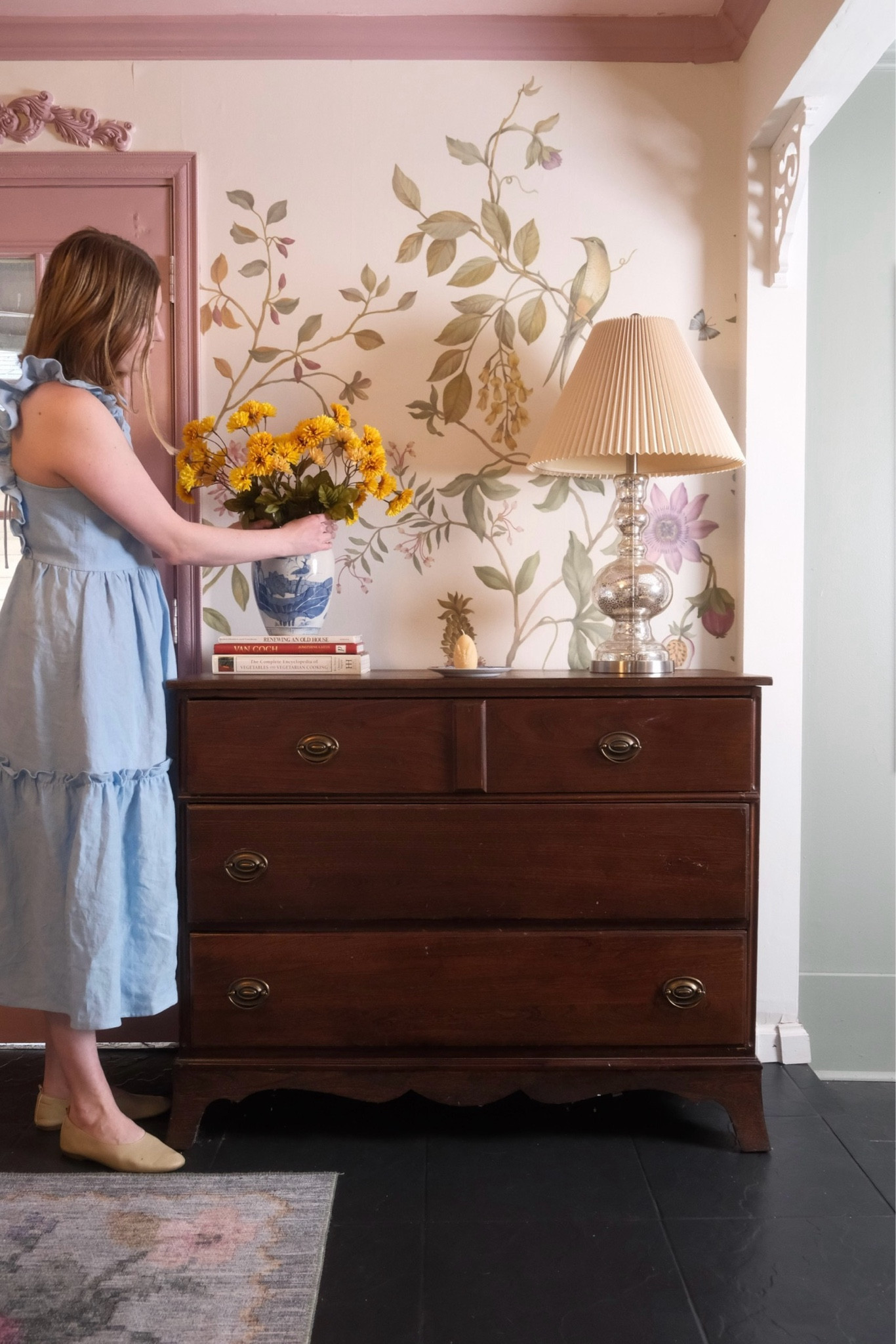 DINING ROOM REVEAL ✨

This was such a fun makeover to do! Linked everything I could, dresser is vintage but I replaced the drawer pulls. Wallpaper is from rebel walls & dress is from oh seven days (linked similar!)

Cottage core, vintage decor, flower wallpaper, antique decor, 

#LTKFindsUnder50 #LTKHome