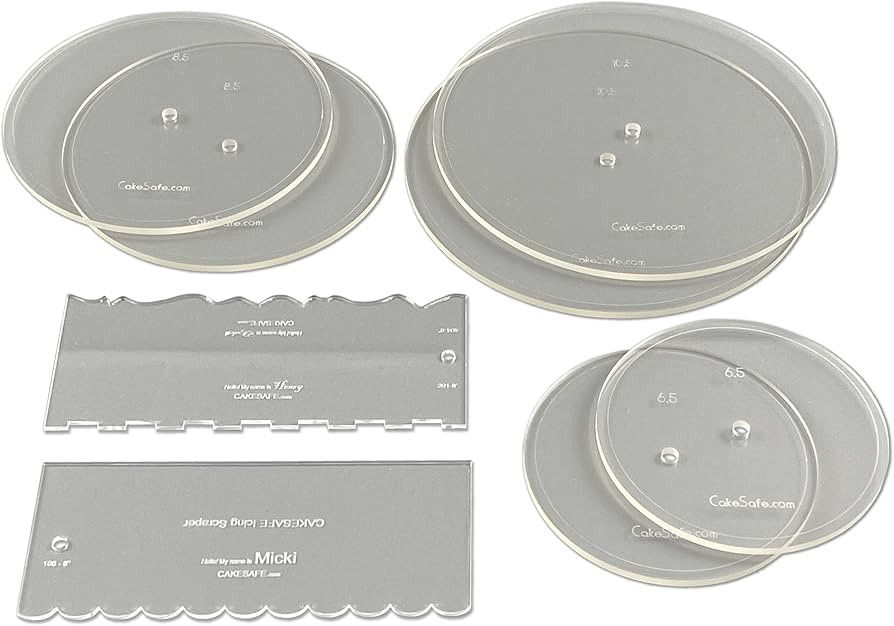 CAKESAFE Essential Cake Decorating Acrylic Disk Kit - 3 Sets - Round 6.5", 8.5", 10.5" Disks Sets... | Amazon (US)