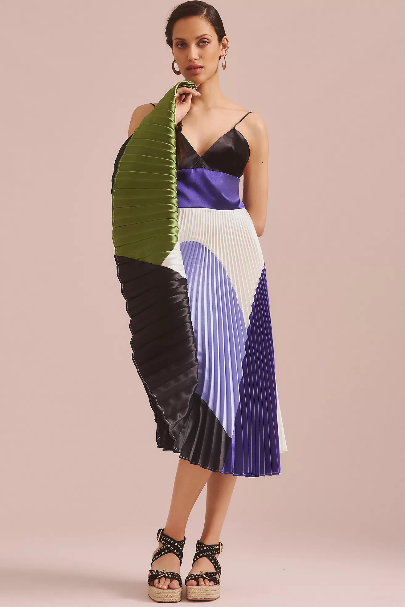 Delfi Collective Colorblock Pleated Midi Dress | Anthropologie (US)