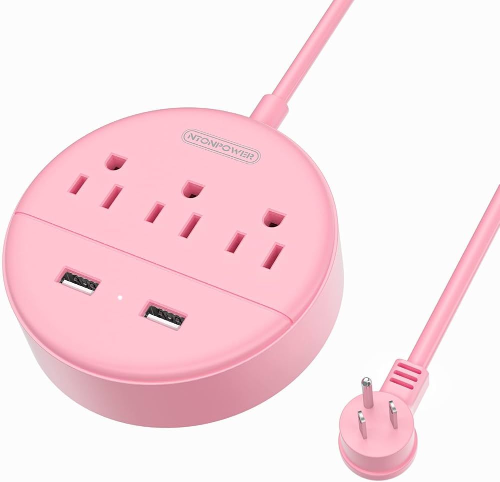 Rose Pink Power Strip with USB, NTONPOWER Flat Plug Extension Cord 5ft, Nightstand Desktop Chargi... | Amazon (US)