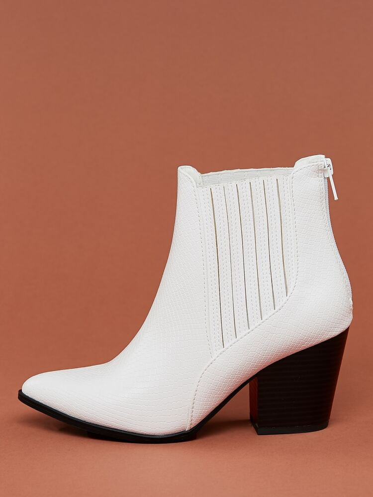 Croco Embossed Side Goring Western Ankle Booties | SHEIN