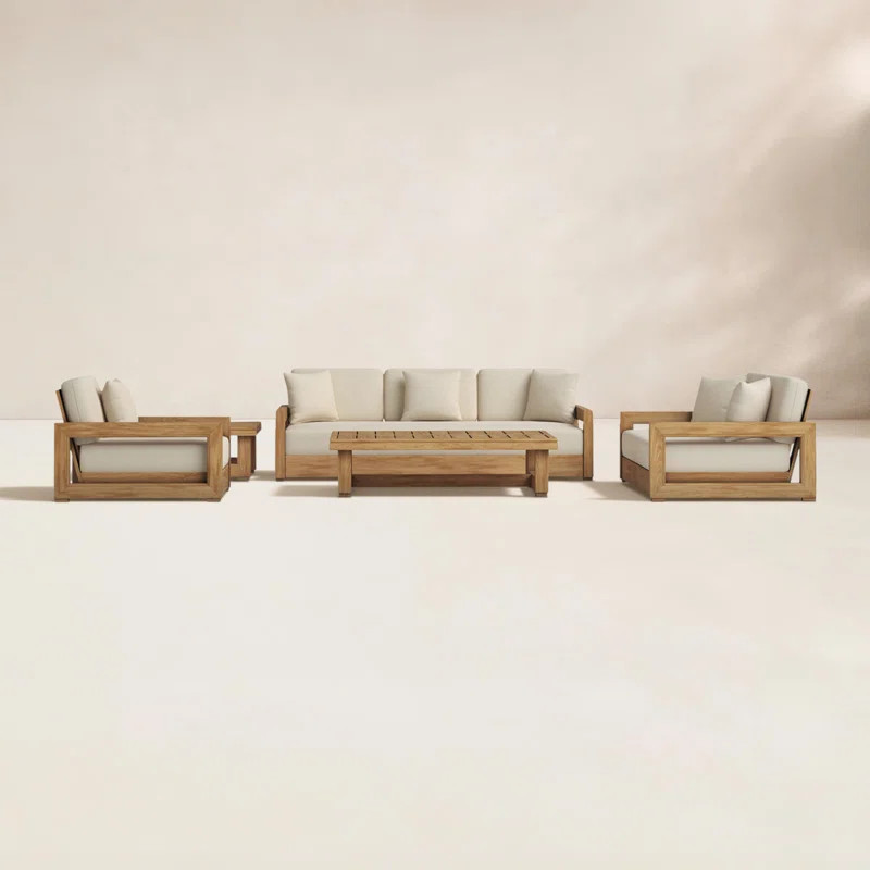 Melrose 5 - Piece Teak Sofa Seating Group with Cushions | Wayfair North America