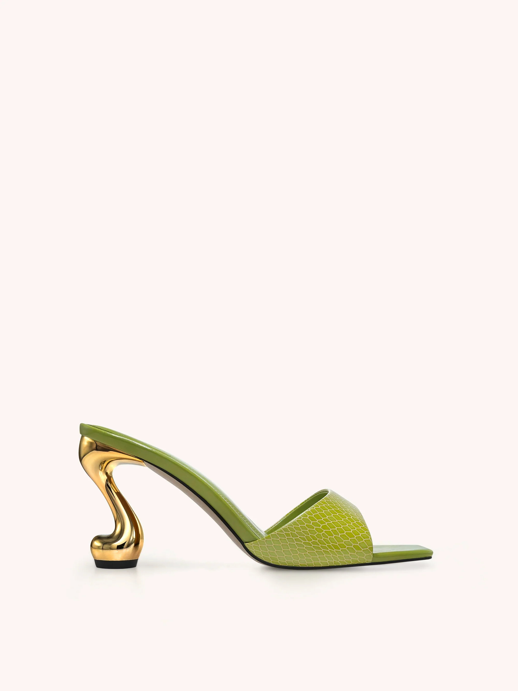Hannah Snakeskin Heel Mules - Green | JW PEI US