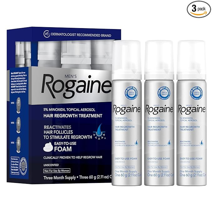 Men’s Rogaine 5% Minoxidil for Men Foam, Clinically Proven Regrowth for Thinning Hair, Topical ... | Amazon (US)