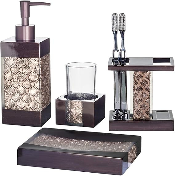 Creative Scents Brown Bathroom Accessories Set - 4-Piece Bathroom Set- Decorative Bathroom Access... | Amazon (US)