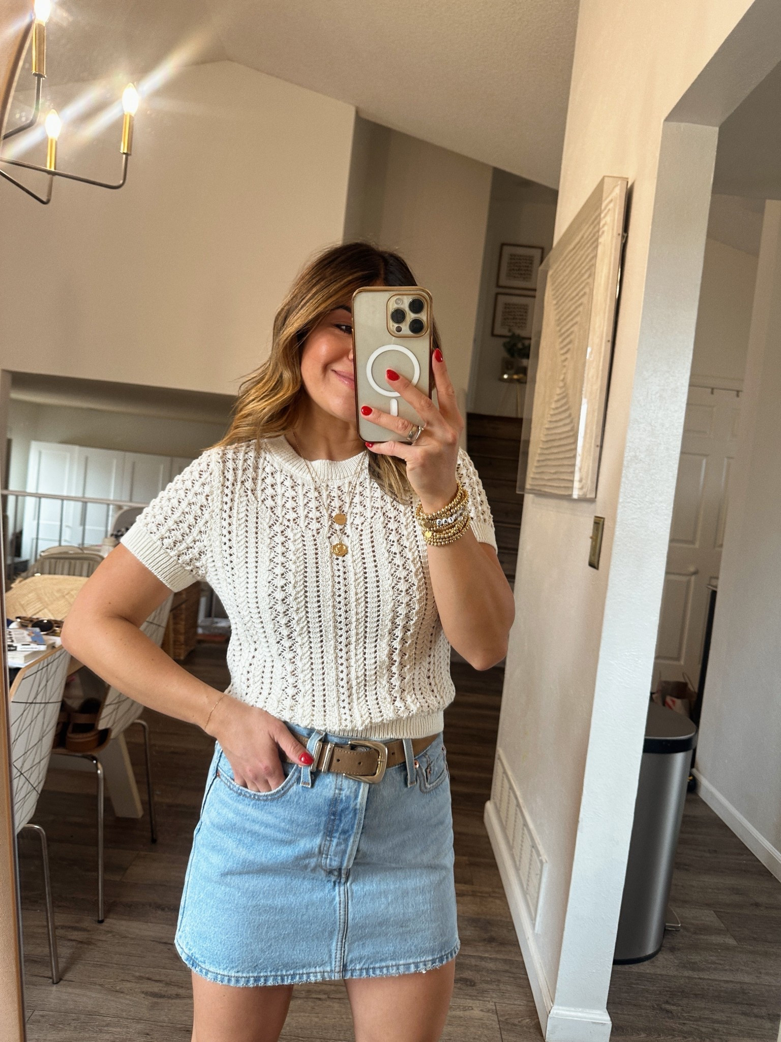 The denim skirt I can’t stop wearing right now! 
Top size xs
Skirt size 25

#LTKootd #LTKMothersDay #LTKSeasonal