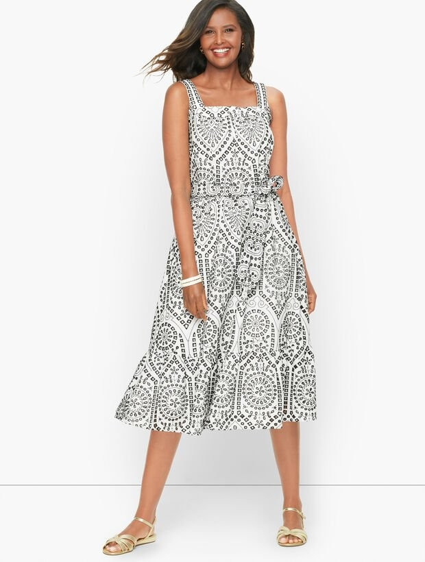 Medallion Eyelet Fit & Flare Dress | Talbots