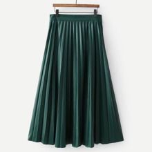 Pleated Solid PU Skirt | SHEIN