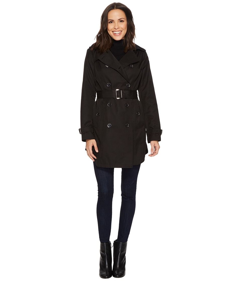 MICHAEL Michael Kors - Double Breasted Belted Trench M722579B74 (Black) Women's Coat | Zappos