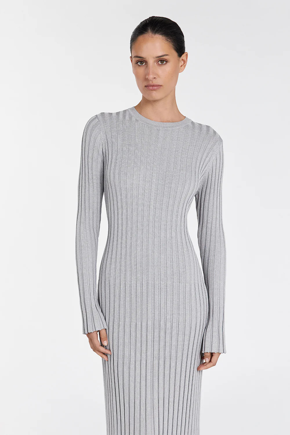 ADA SILVER LONG SLEEVE MIDI DRESS | DISSH