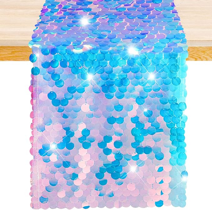 Mermaid Party Table Runner 12 x 84 Inches Mermaid Tail Scales Table Runner Glitter Holographic Se... | Amazon (US)