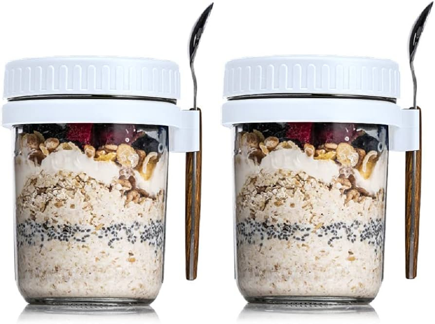Xigugo Overnight Oats Jars, Overnight Oats Container with Lid and Spoon, 10 oz Cereal, Milk, Vege... | Amazon (US)
