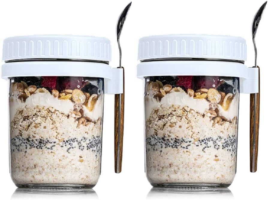 Xigugo Overnight Oats Jars, Overnight Oats Container with Lid and Spoon, 10 oz Cereal, Milk, Vege... | Amazon (US)