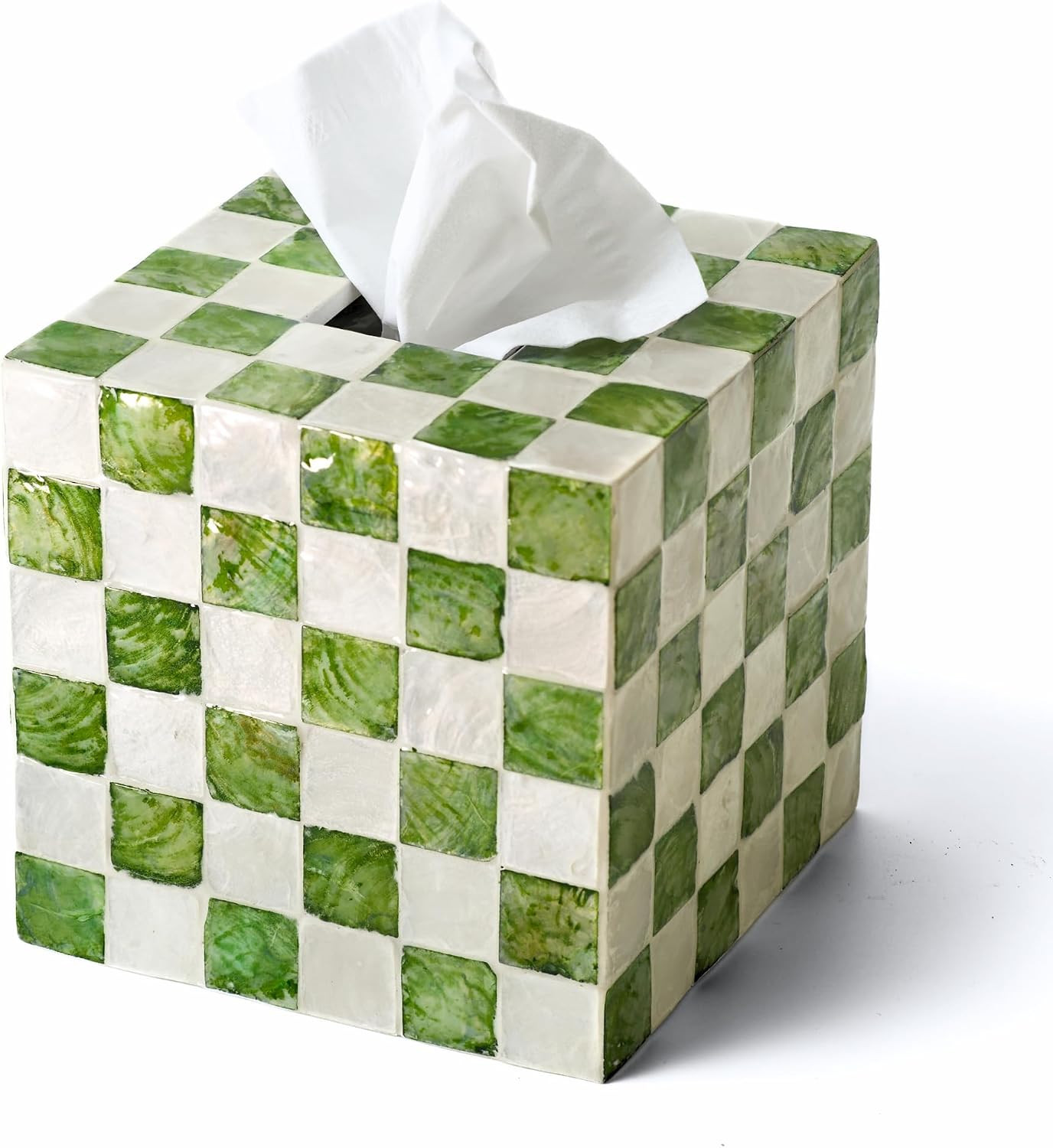5.5" Capiz Checkered Square Tissue Box Cover, Pistachio Green | Amazon (US)
