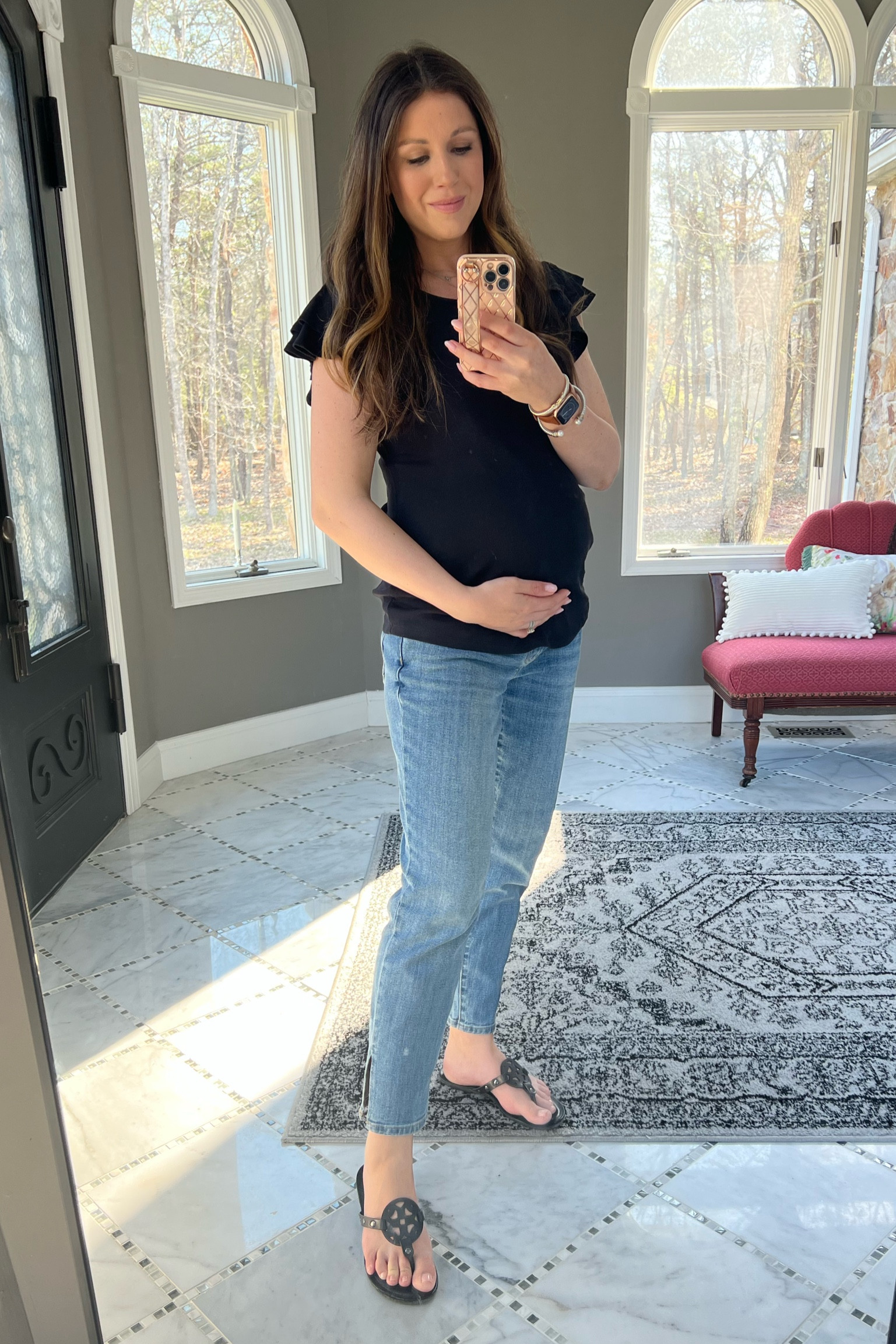 Best maternity jeans, spring maternity jeans, pregnancy jeans, everyday looks, pregnant ootd, bump style, third trimester, second trimester, bump friendly outfits, maternity top, cute maternity clothes, cute pregnancy clothes, flutter sleeve top, casual pregnancy looks, black sandals, neutral outfit, spring pregnancy outfits, bump outfit, pregnancy fashion, pregnancy mom jeans, trendy spring jeans 

#LTKbump #LTKFind #LTKunder50