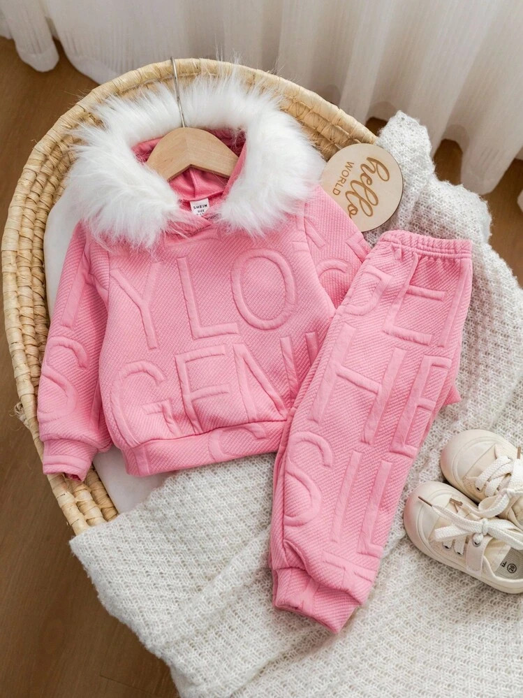 2pcs Baby Girl Cute Pink Long Sleeve Hoodie Sweatshirt And Pants Set, Autumn/Winter Fall | SHEIN