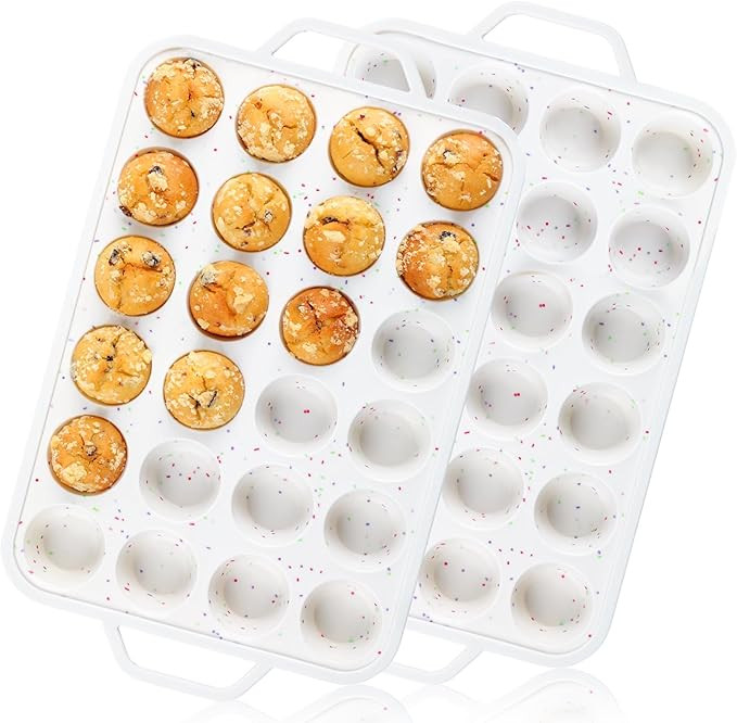 Vinino Mini Muffin Pan with Metal Reinforced Frame-2Pack, Silicone Cupcake Pan for Baking 24 Cup ... | Amazon (US)
